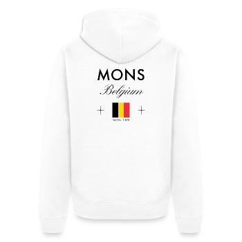 Mons Belgium Coordinates Travel Souvenir - Unisex Premium Organic Zip Hoodie - white - Back - Thijin (182cm)