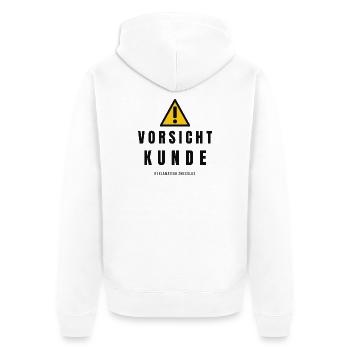 Vorsicht Kunde Warnhinweis - Unisex Premium Bio Zip Hoodie - Weiß - Hinten - Thijin (182cm)