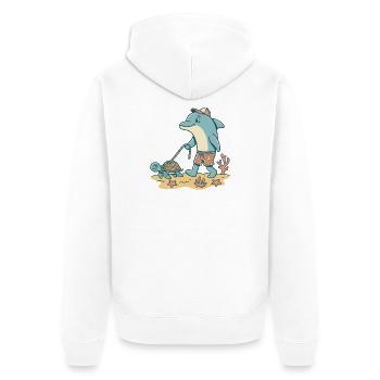 Delfin geht Gassi mit Schildkröte - Unisex Premium Bio Zip Hoodie - Weiß - Hinten - Thijin (182cm)