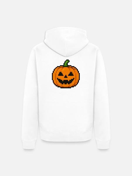 Pixel Pumpkin Retro Smile - Unisex Premium Bio Zip Hoodie - Weiß