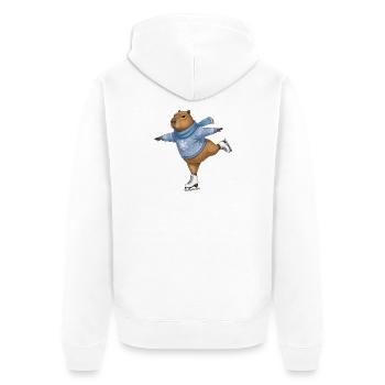 Capybara beim Eislaufen - Unisex Premium Bio Zip Hoodie - Weiß - Hinten - Thijin (182cm)