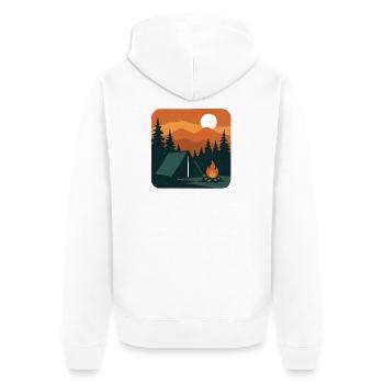 Lagerfeuermodus. – Scenic Poster Stil mit Zelt. - Unisex Premium Bio Zip Hoodie - Weiß - Hinten - Thijin (182cm)