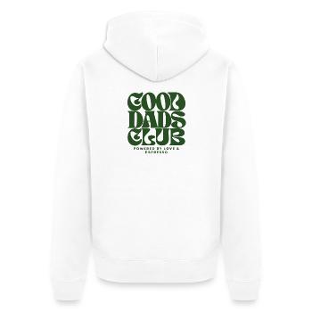 Good Dads Club – Powered by Love & Espresso  - Unisex Premium Bio Zip Hoodie - Weiß - Hinten - Thijin (182cm)