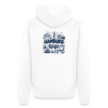 Hamburg Skyline - Sonnenuntergang - Alster - Elbe - Unisex Premium Bio Zip Hoodie - Weiß - Hinten - Thijin (182cm)