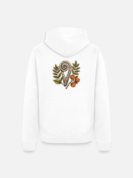 Farnrolle und Herbstbeeren - Unisex Premium Bio Zip Hoodie - Weiß