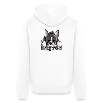 Brenda der Boston Terrier - Unisex Premium Bio Zip Hoodie - Weiß - Hinten - Thijin (182cm)