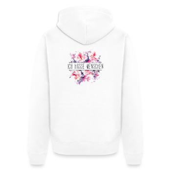 Ich hasse Menschen - Lustiger Spruch - Blumen - Unisex Premium Bio Zip Hoodie - Weiß - Hinten - Thijin (182cm)