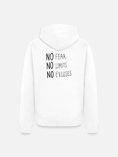 No Fear No Limit No Excuses - Unisex Premium Organic Zip Hoodie - white