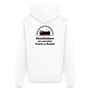 Eisenbahn Dampflok Spruch Druck im Kessel - Unisex Premium Bio Zip Hoodie - Weiß - Hinten - Thijin (182cm)