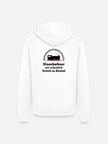 Eisenbahn Dampflok Spruch Druck im Kessel - Unisex Premium Bio Zip Hoodie - Weiß