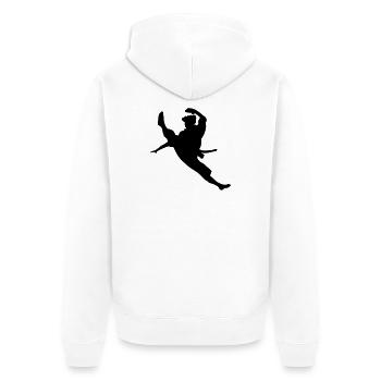 Logo de la figure d’ombre de coup de pied de taekwondo sauté - Veste à capuche bio Premium Unisexe - blanc - Dos - Thijin (182cm)