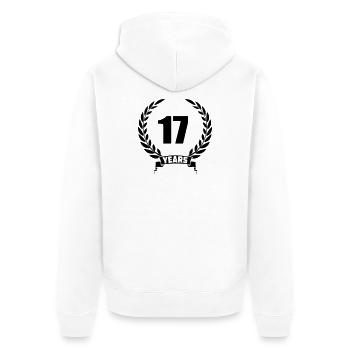 Lauwerkrans 17 Jahre mit Nummer und Bannerjahr - Unisex Premium Bio Zip Hoodie - Weiß - Hinten - Thijin (182cm)