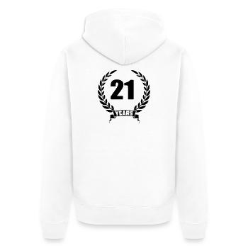 Lauwerkrans 21 ans avec numéro et année de bannière - Veste à capuche bio Premium Unisexe - blanc - Dos - Thijin (182cm)