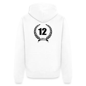 Lauwerkrans 12 ans avec numéro et année de bannière - Veste à capuche bio Premium Unisexe - blanc - Dos - Thijin (182cm)