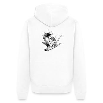 Black and White Drawing Forest Mushrooms, Grasses and Branch - Unisex Premium Organic Zip Hoodie - white - Back - Thijin (182cm)