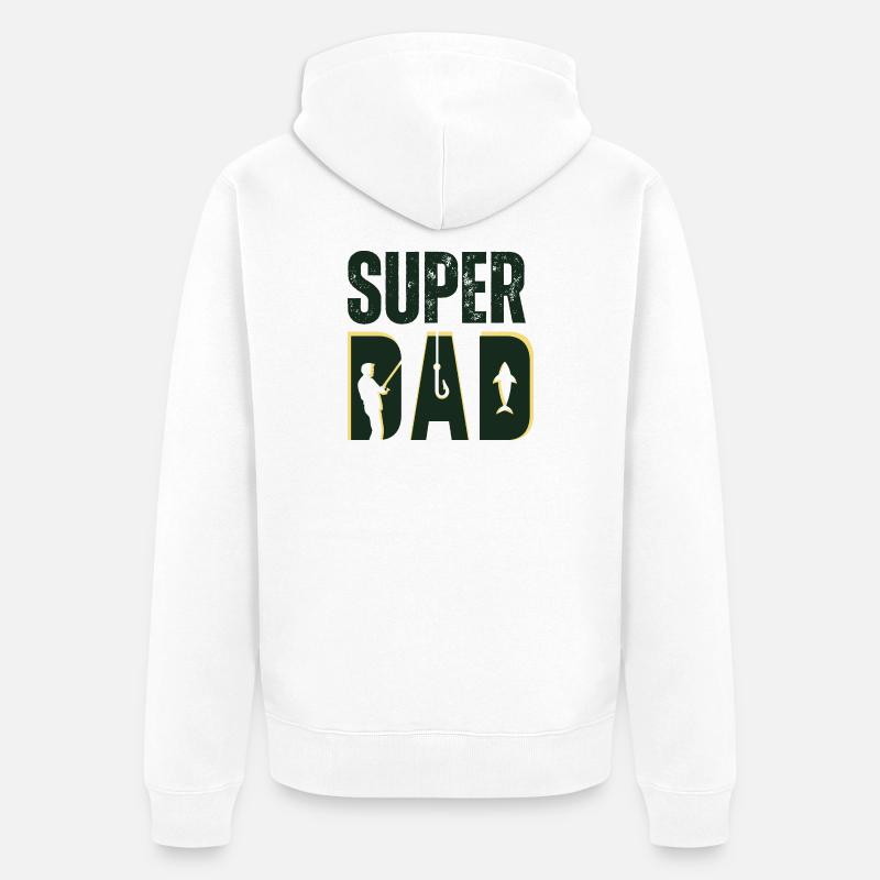 Super Dad - Design Pêche Passion - Veste à capuche bio Premium Unisexe - blanc