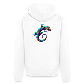 Gecko - Unisex Premium Bio Zip Hoodie - Weiß - Hinten - Thijin (182cm)