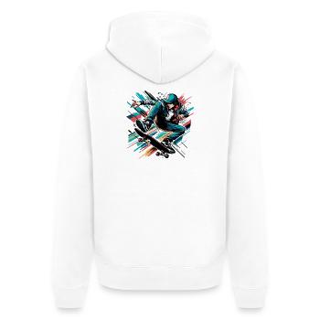 Lebendiges buntes Motiv eines Skaters - Unisex Premium Bio Zip Hoodie - Weiß - Hinten - Thijin (182cm)