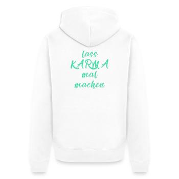 lass KARMA mal machen - Unisex Premium Bio Zip Hoodie - Weiß - Hinten - Thijin (182cm)