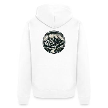 Berglandschaft mit einem Wanderer auf einem Pfad - Unisex Premium Bio Zip Hoodie - Weiß - Hinten - Thijin (182cm)