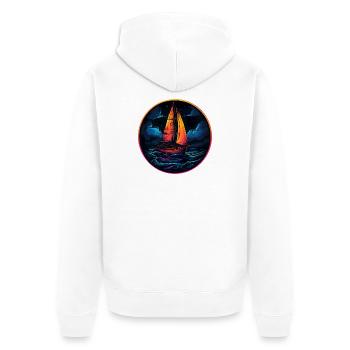 Neonsegler am Abendsee - Unisex Premium Bio Zip Hoodie - Weiß - Hinten - Thijin (182cm)