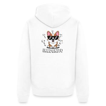 INCOGNITO HUNDE - Unisex Premium Bio Zip Hoodie - Weiß - Hinten - Thijin (182cm)