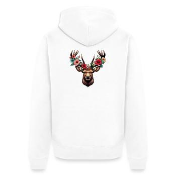 Cerf avec des fleurs - Veste à capuche bio Premium Unisexe - blanc - Dos - Thijin (182cm)