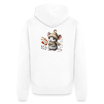 süße Maus mit einer Strickmütze,Schal und Beeren - Unisex Premium Bio Zip Hoodie - Weiß - Hinten - Thijin (182cm)