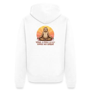Faultier Yoga - Unisex Premium Bio Zip Hoodie - Weiß - Hinten - Thijin (182cm)