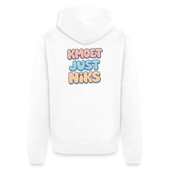 Kmoet just nothing, Antwerpener Dialekt Shirts - Unisex Premium Bio Zip Hoodie - Weiß - Hinten - Thijin (182cm)
