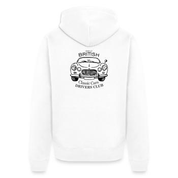 GB Classic Cars Driver Club - Unisex Premium Bio Zip Hoodie - Weiß - Hinten - Thijin (182cm)