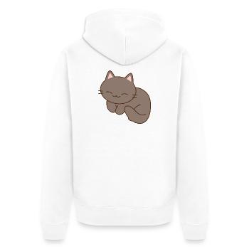 Cute Smiling Cat Illustration - Unisex Premium Organic Zip Hoodie - white - Back - Thijin (182cm)