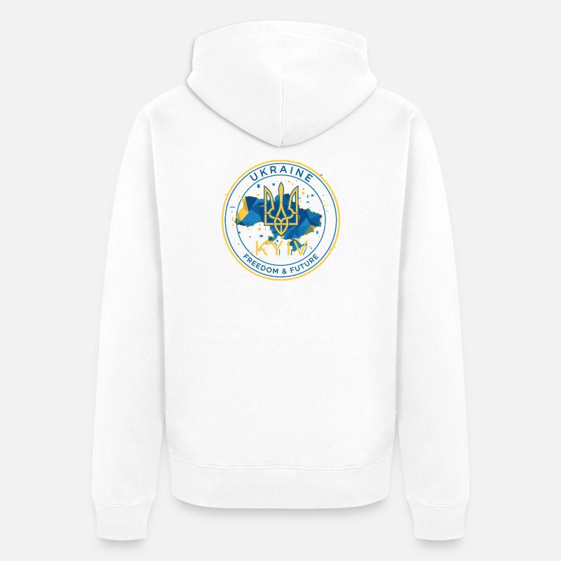 Emblème ukrainien avec carte du drapeau - Veste à capuche bio Premium Unisexe - blanc