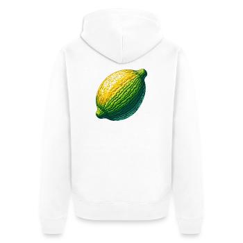 Abstrakte Zitrone in strukturiertem Grün-Gelb - Unisex Premium Bio Zip Hoodie - Weiß - Hinten - Thijin (182cm)