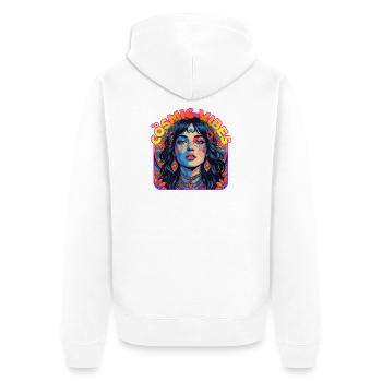 EDM Kandi Cosmic Vibes Trance Rave Festival - Unisex Premium Bio Zip Hoodie - Weiß - Hinten - Thijin (182cm)