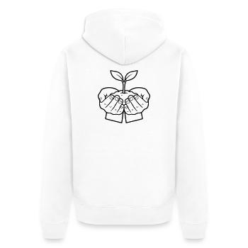Pflanze in Händen | Wachstum & Hoffnung - Unisex Premium Bio Zip Hoodie - Weiß - Hinten - Thijin (182cm)
