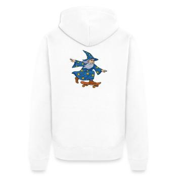 Starry Wizard Skateboard - Unisex Premium Bio Zip Hoodie - Weiß - Hinten - Thijin (182cm)