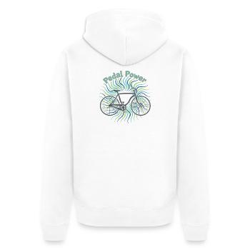 Pedal Power - Unisex Premium Bio Zip Hoodie - Weiß - Hinten - Thijin (182cm)