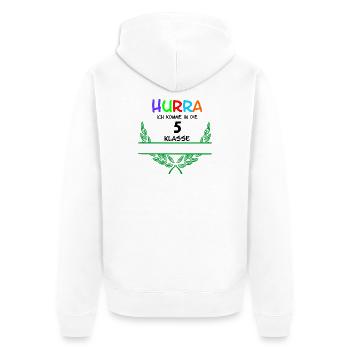 HURRA ich komme in die 5. Klasse – Namensraum - Unisex Premium Bio Zip Hoodie - Weiß - Hinten - Thijin (182cm)