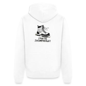 Wanderschuhschale von Compostela - Unisex Premium Bio Zip Hoodie - Weiß - Hinten - Thijin (182cm)