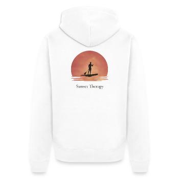 Sunset Therapy – Tranquility by the water - Unisex Premium Organic Zip Hoodie - white - Back - Thijin (182cm)