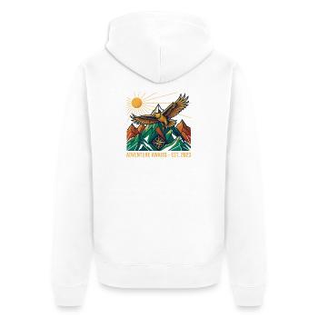 Adventure awaits - Unisex Premium Bio Zip Hoodie - Weiß - Hinten - Thijin (182cm)