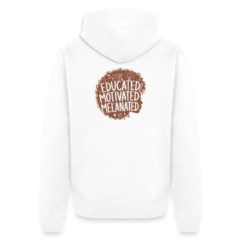 Femme éduquée, motivée, mélanée aux cheveux bouclés - Veste à capuche bio Premium Unisexe - blanc - Dos - Thijin (182cm)
