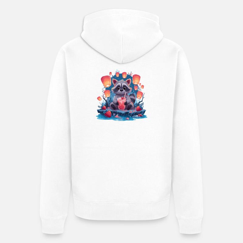 Nacht Waschbär Laternenlimonade - Unisex Premium Bio Zip Hoodie - Weiß