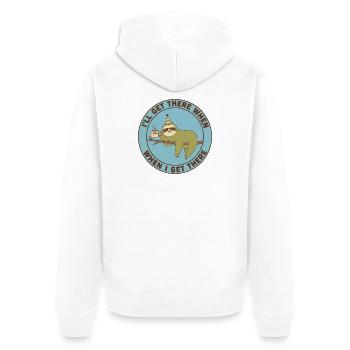 Sloth Monday Treibstoff-Casual - Unisex Premium Bio Zip Hoodie - Weiß - Hinten - Thijin (182cm)
