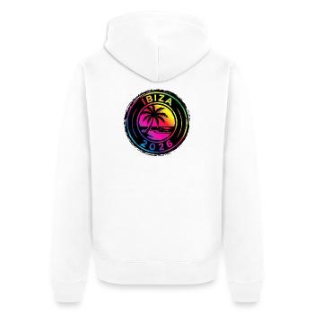 Ibiza 2026 Bunt Vintage - Unisex Premium Bio Zip Hoodie - Weiß - Hinten - Thijin (182cm)