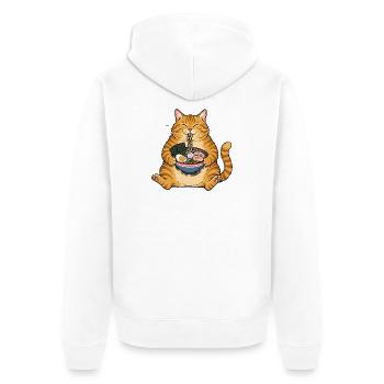 Noodle Cat - Ramen Cat Japanese Kawaii Ramen Neko  - Unisex Premium Bio Zip Hoodie - Weiß - Hinten - Thijin (182cm)