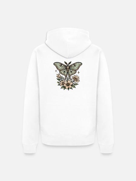 Moth with flower bouquet - Unisex Premium Organic Zip Hoodie - white