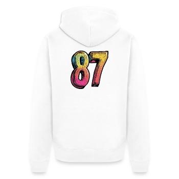 87 Zahl Bunt - Unisex Premium Bio Zip Hoodie - Weiß - Hinten - Thijin (182cm)
