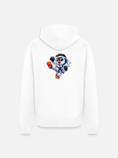 Cute Penguin Karate Kick Martial Arts - Unisex Premium Organic Zip Hoodie - white